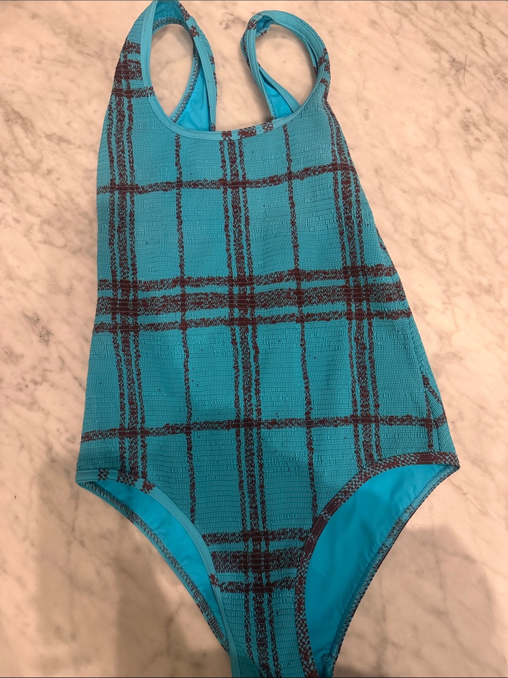 Bottega Veneta Turquoise Plaid One-Piece Swimsuit